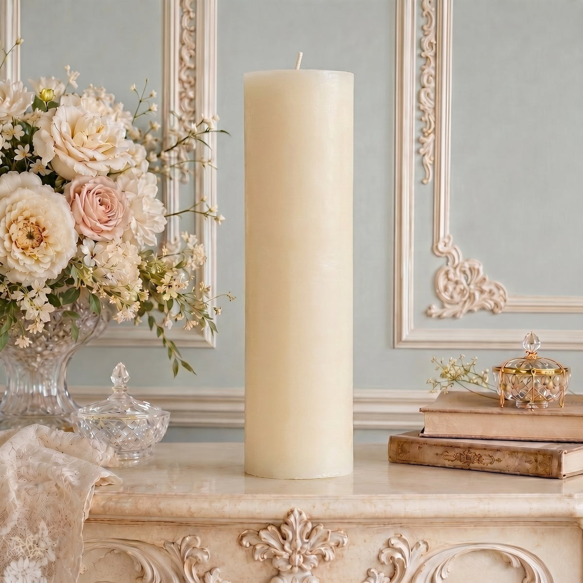 4x14 Inch White Beeswax Pillar Candle