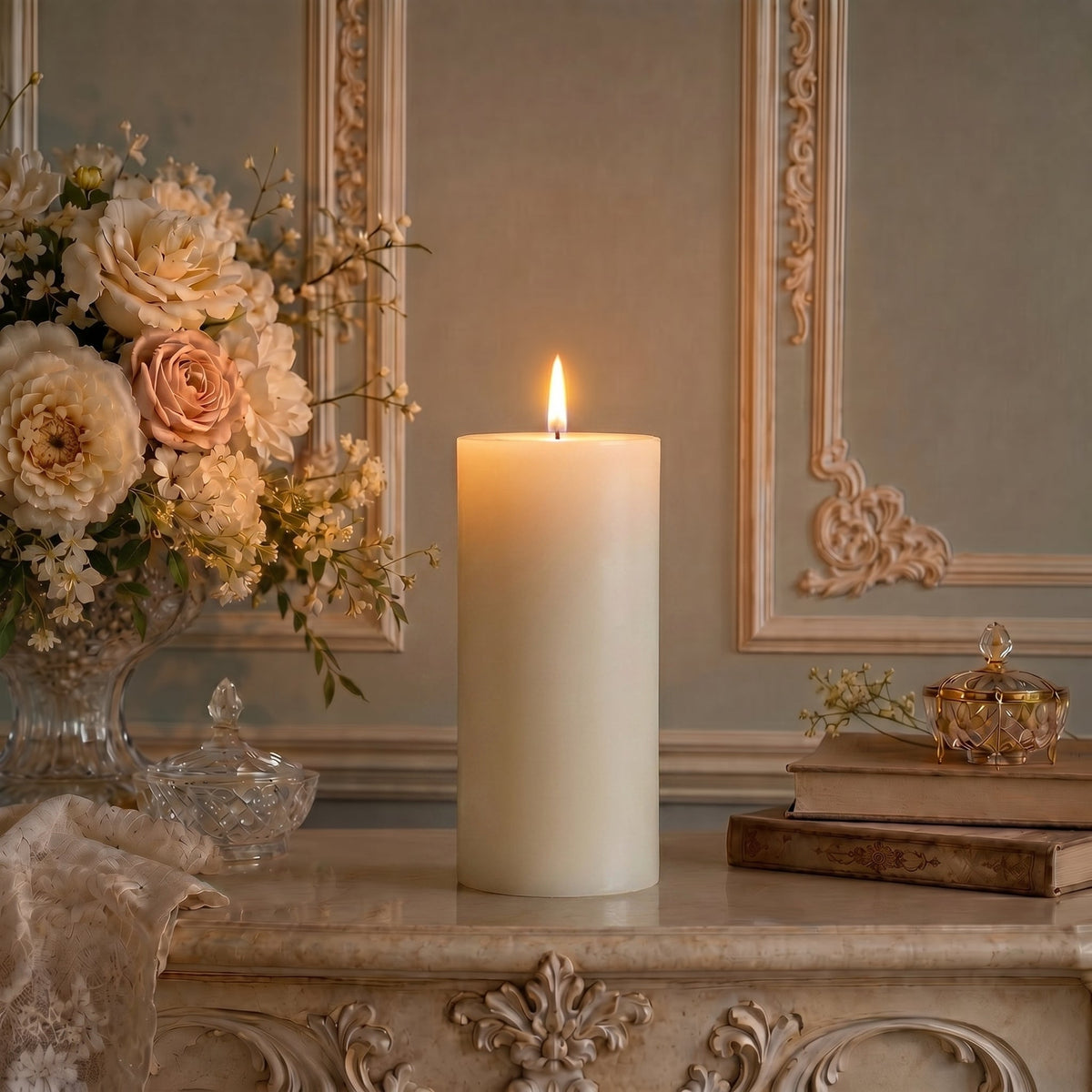 4x8 Inch White Beeswax Pillar Candle