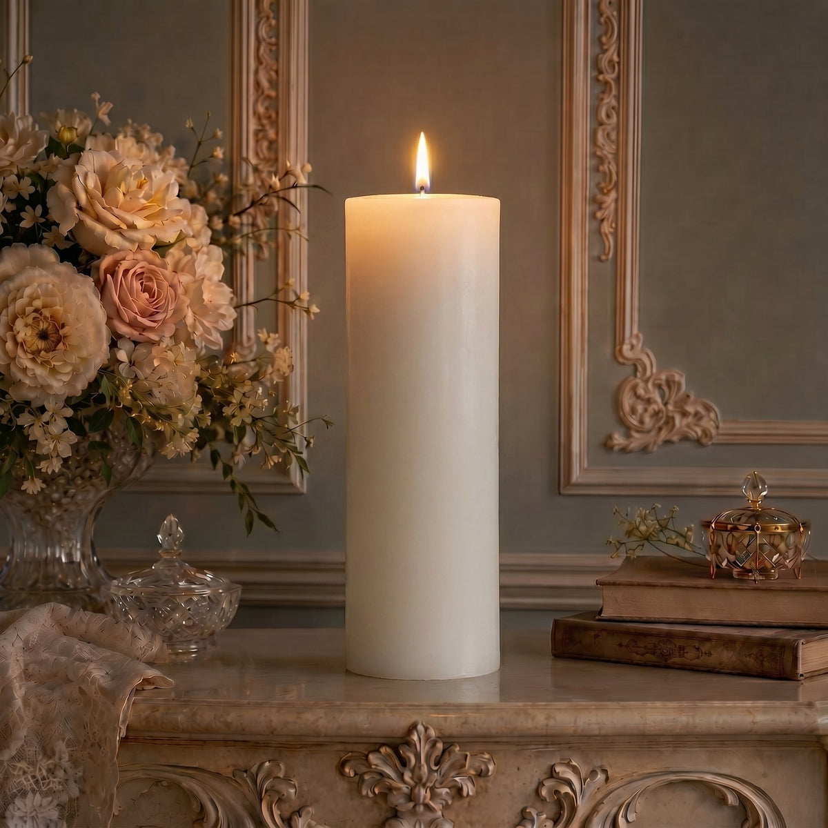 4x11 Inch White Beeswax Pillar Candle