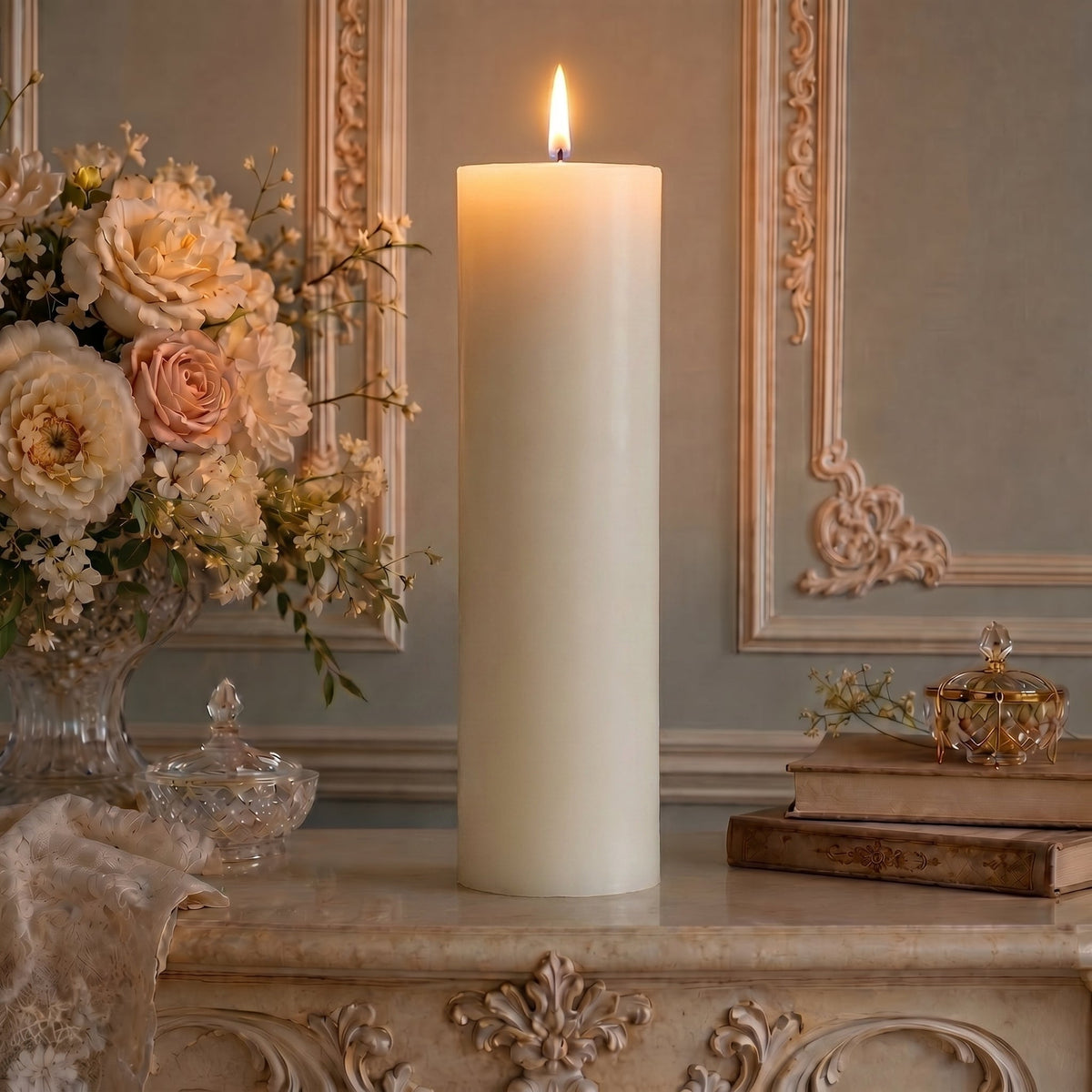 4x14 Inch White Beeswax Pillar Candle