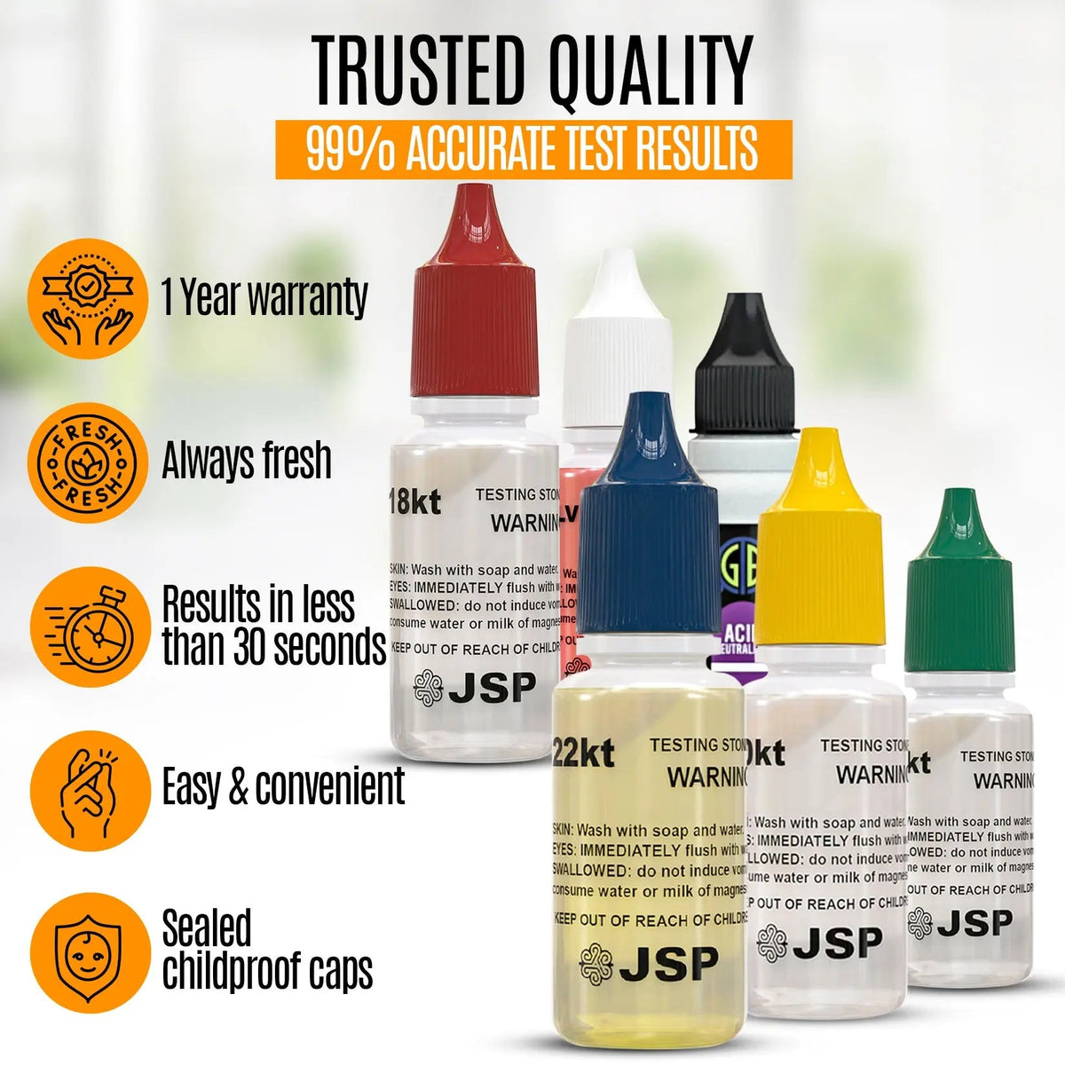 JSP Gold Silver & Platinum Jewelry Acid Tester Kit w/ Scratch Stone for Precious Metals Detect Plating Bars Coins