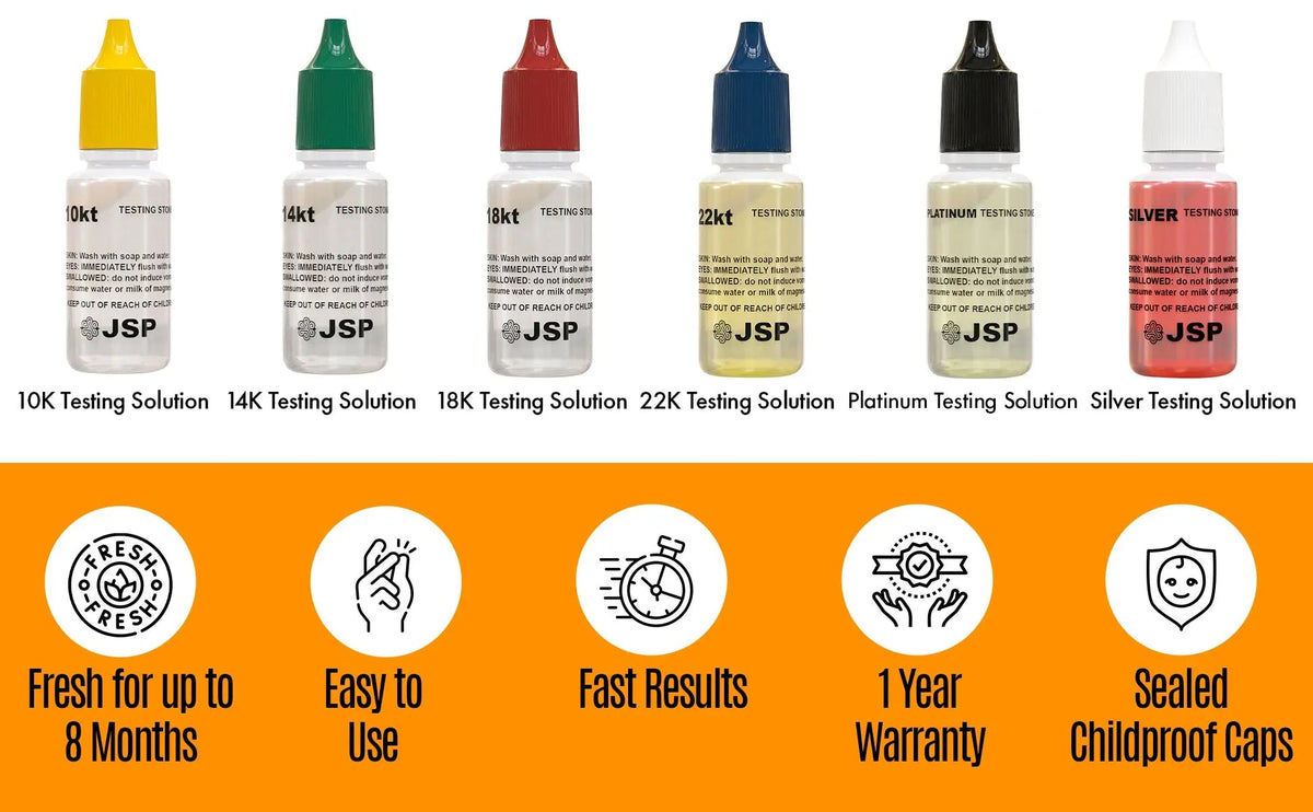 JSP Gold Silver & Platinum Jewelry Acid Tester Kit w/ Scratch Stone for Precious Metals Detect Plating Bars Coins