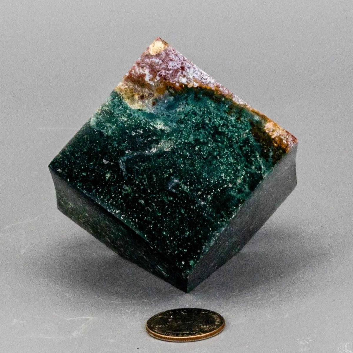 Green Jasper Crystal Cube with Cut Corner Polished