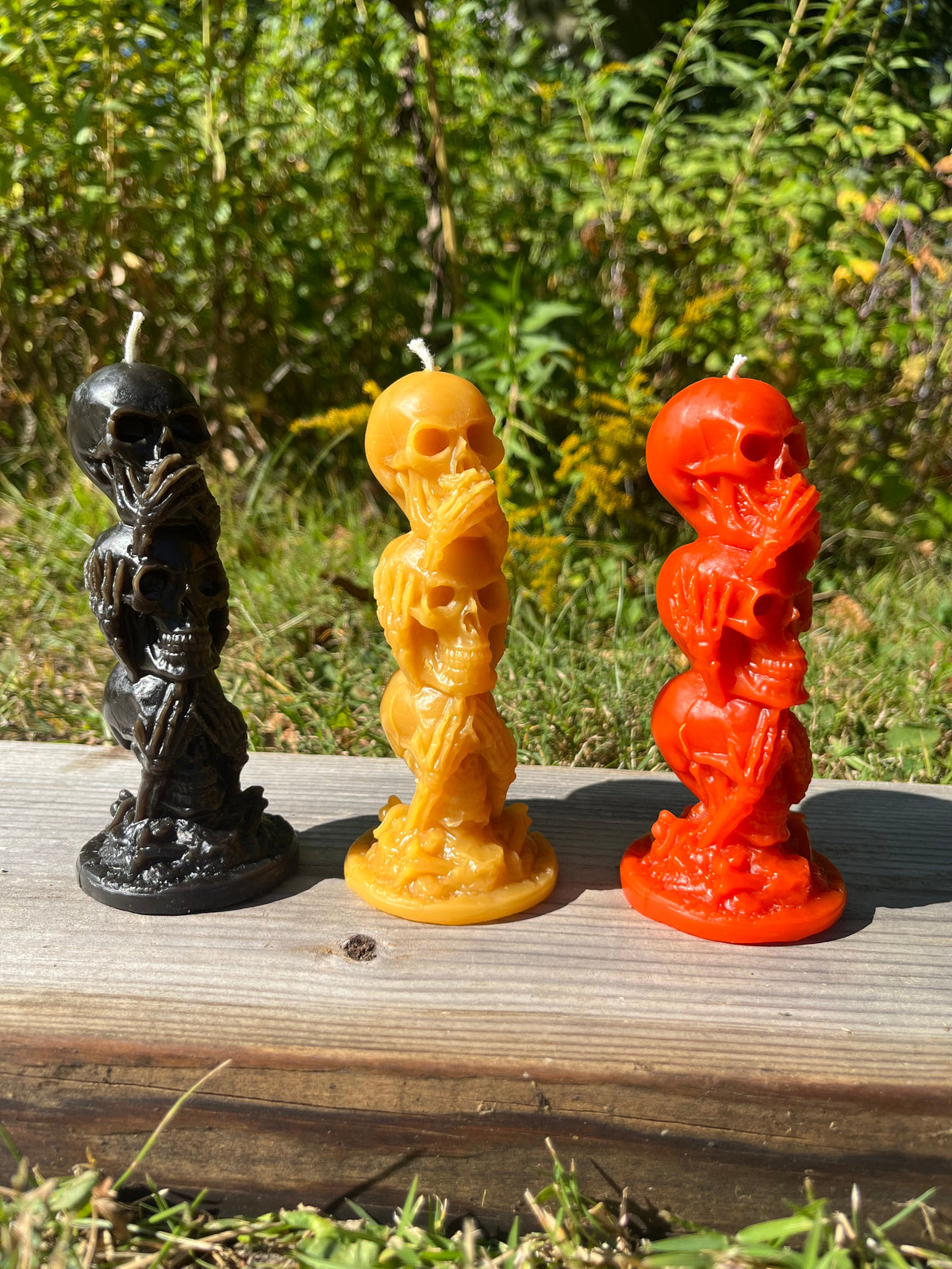 Beeswax Hear Speak See No Evil Skull Candle