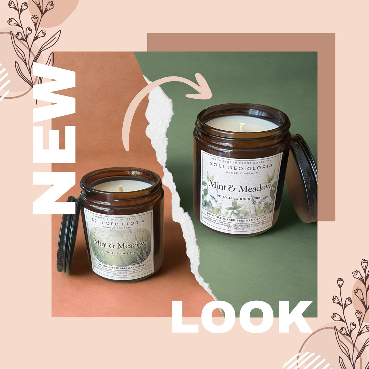 Mint & Meadow Beeswax Candle | Organic Essential Oil Infused