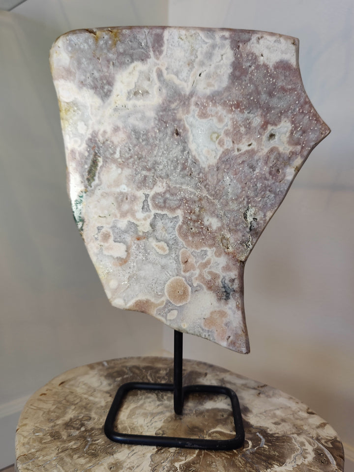 Pink Amethyst Polished Slab Sculpture on Metal Display Stand 3.16kg
