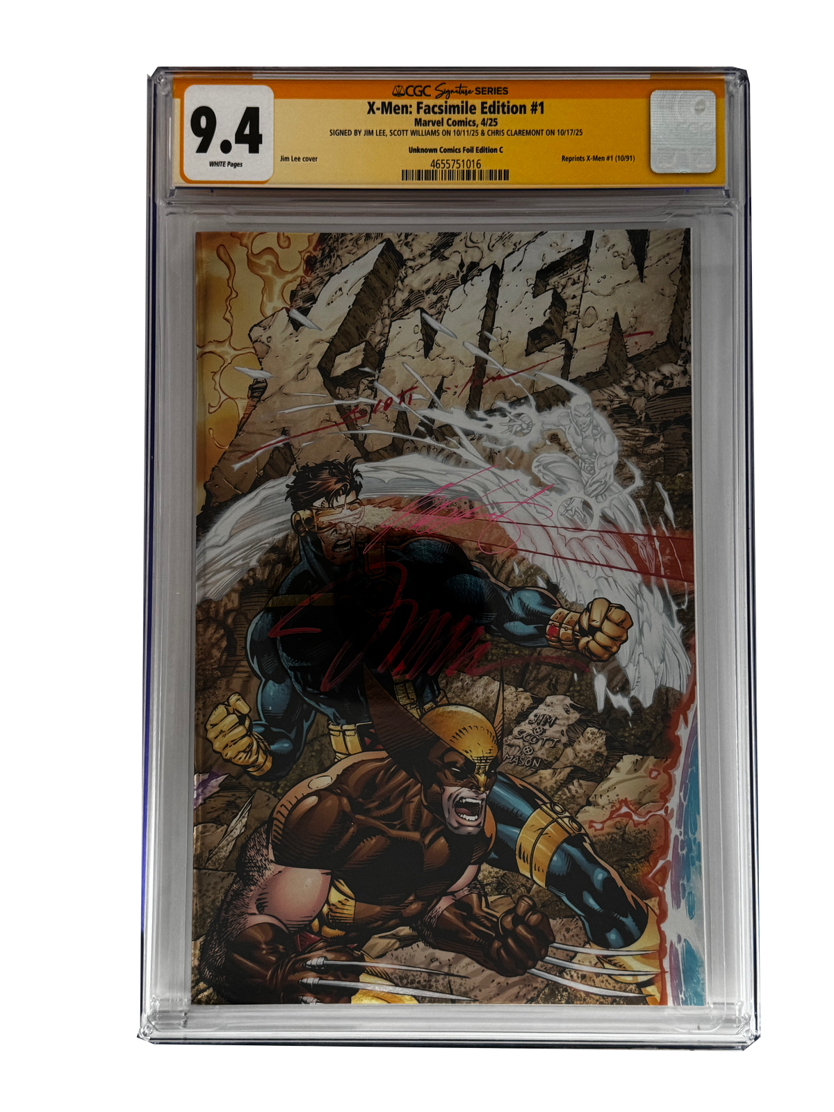 [TRIPLE SIGNED CGC YELLOW LABEL 4 PACK FOIL] X-Men 1991 #1 Facsimile Jim Lee | Claremont |  Williams Cover Var [Set #1]