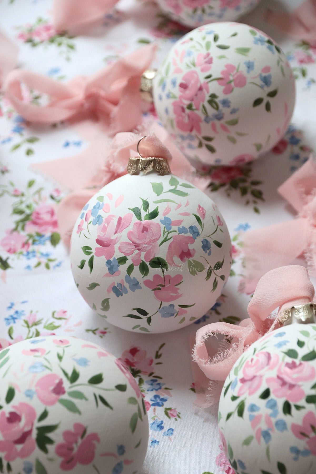 Pink vintage rose hand-painted ornament