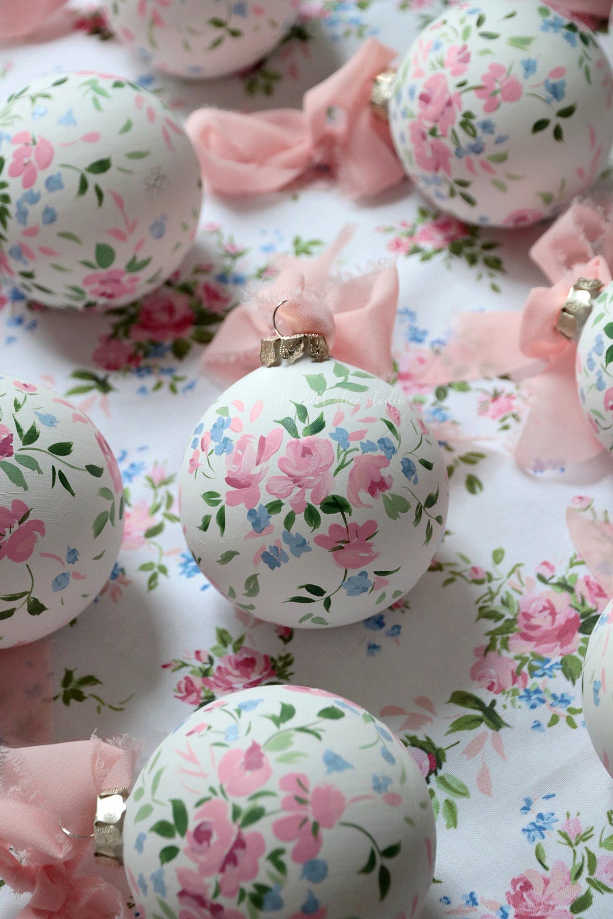 Pink vintage rose hand-painted ornament