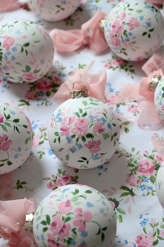 Pink vintage rose hand-painted ornament