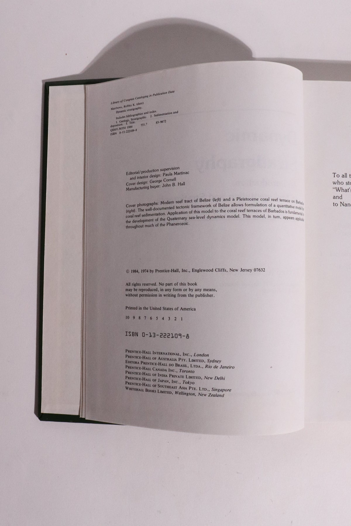 Dynamic Stratigraphy: An Introduction to Sedimentation and Stratigraphy – Robley K. Matthews – 2nd Edition, 1984
