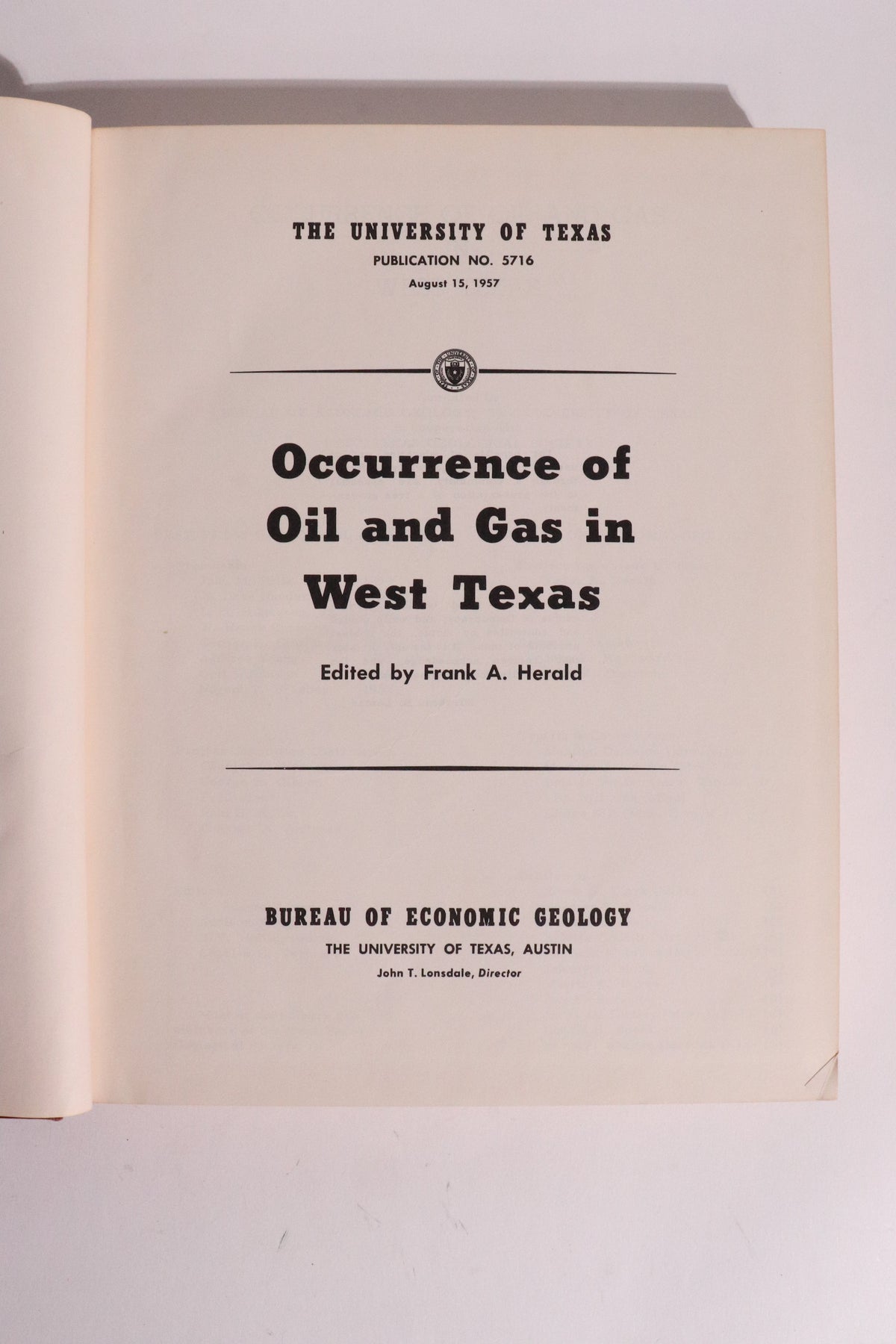 Occurrence of Oil and Gas in West Texas – Frank A. Herald – UT Bureau Economic Geology 1957