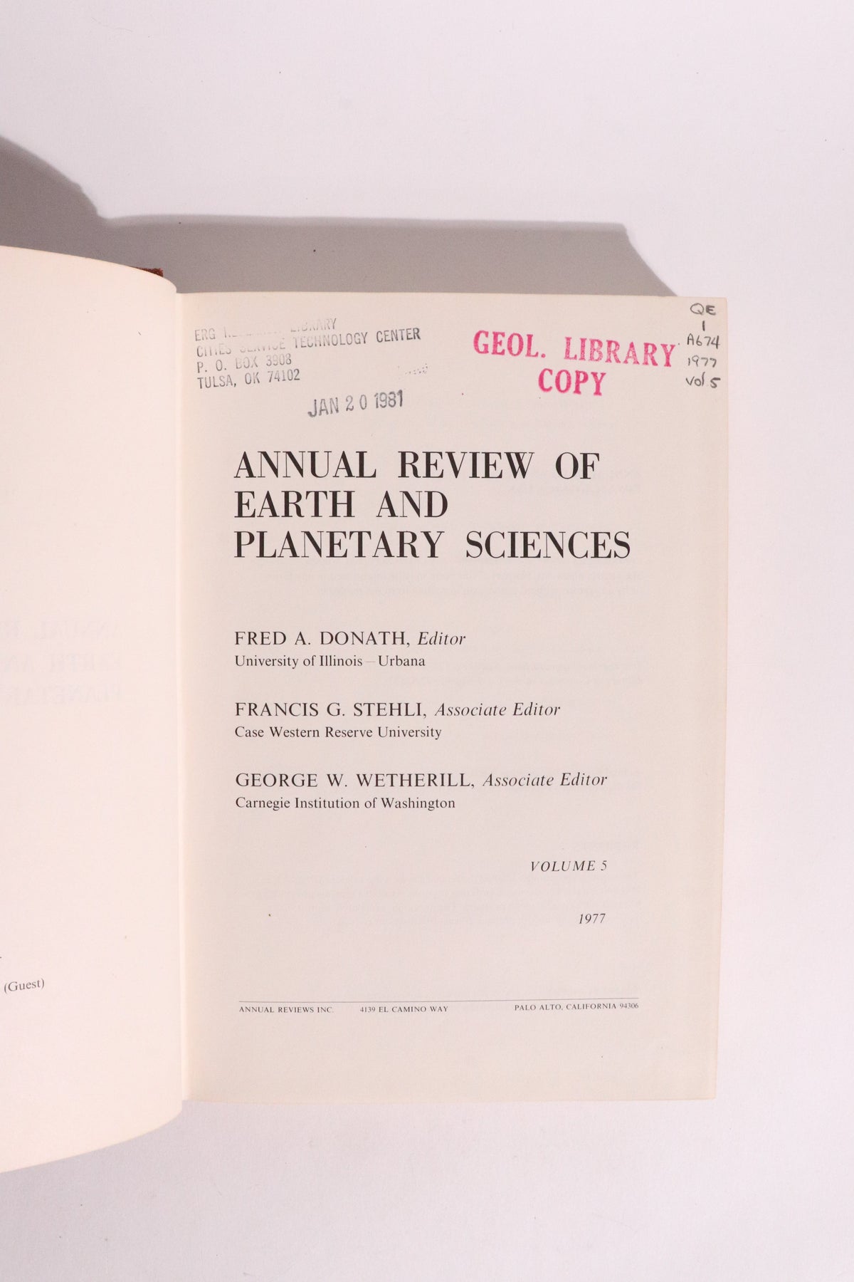 Annual Review of Earth and Planetary Sciences, Volume 5 (1977) — Geology, Moon, Mars & Paleoclimate