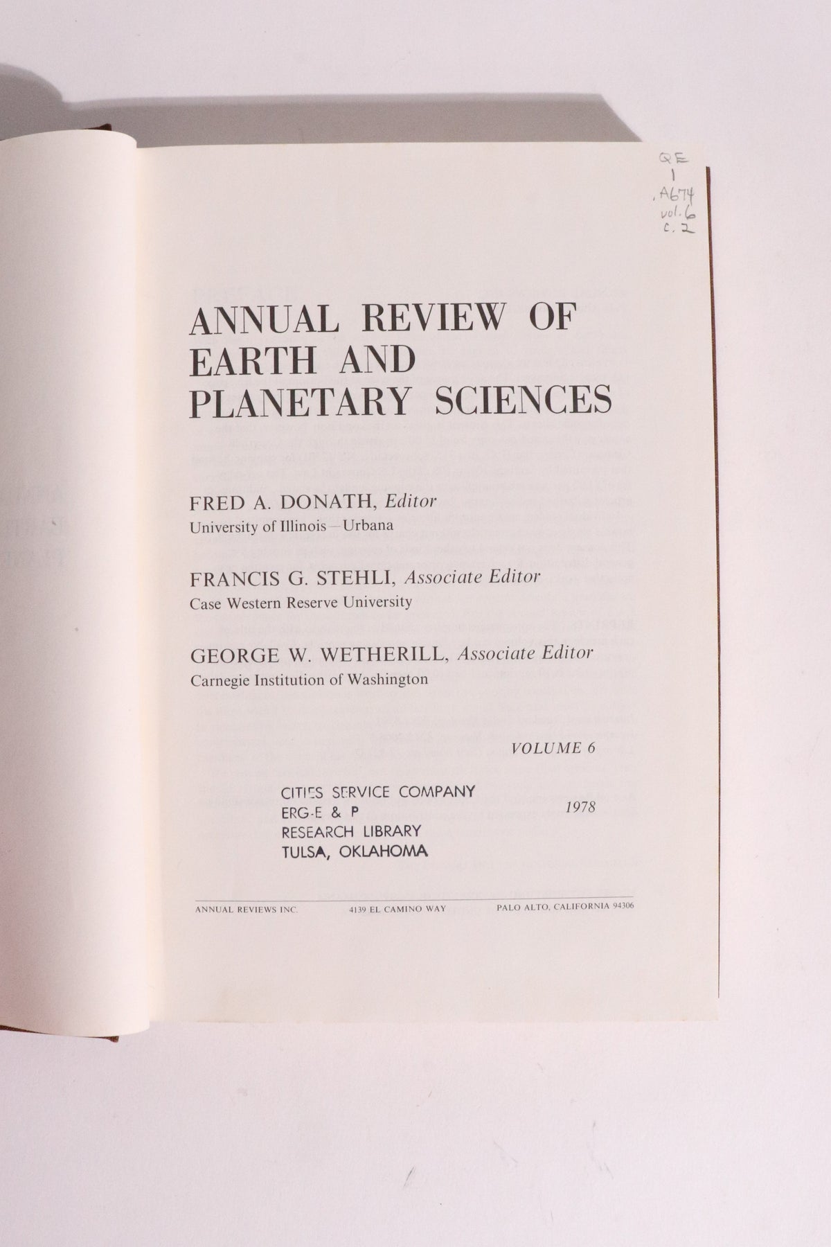 Annual Review of Earth and Planetary Sciences, Volume 6 (1978) — Jupiter’s Moons, Ozone Layer, Mantle Convection & Climate