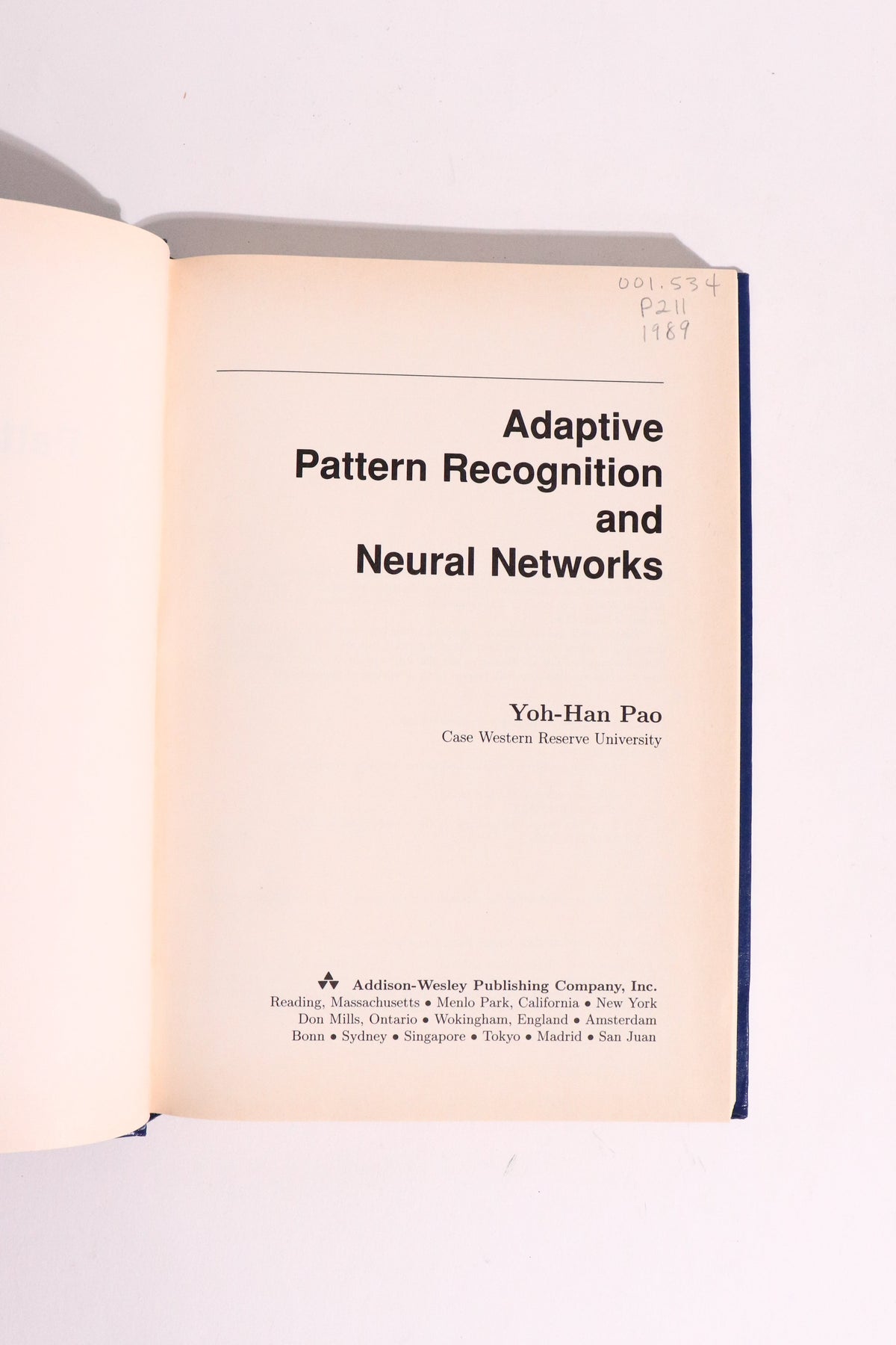 Adaptive Pattern Recognition and Neural Networks — Yoh-Han Pao, 1989 First Edition | Vintage Artificial Intelligence / Machine Learning