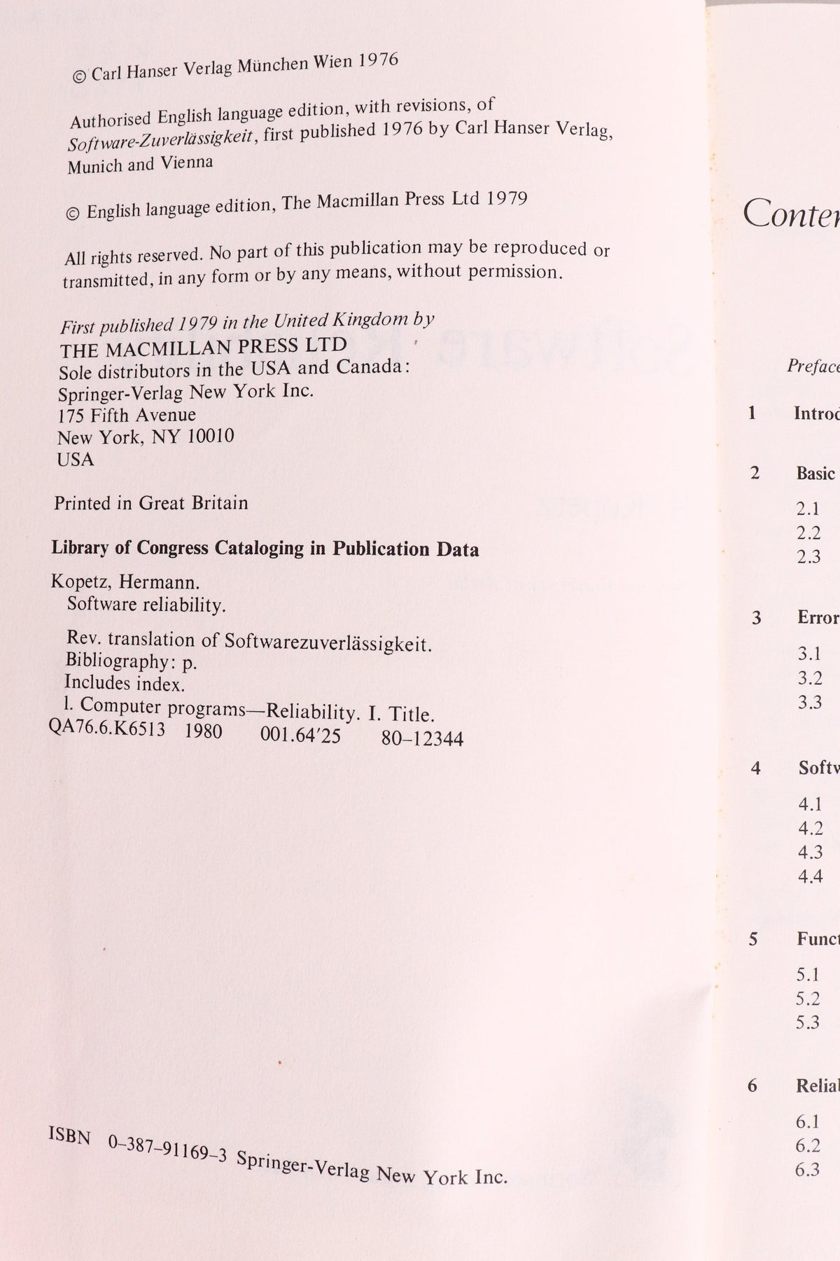 Software Reliability — Hermann Kopetz, 1980 | Early Software Engineering & Fault-Tolerant Computing