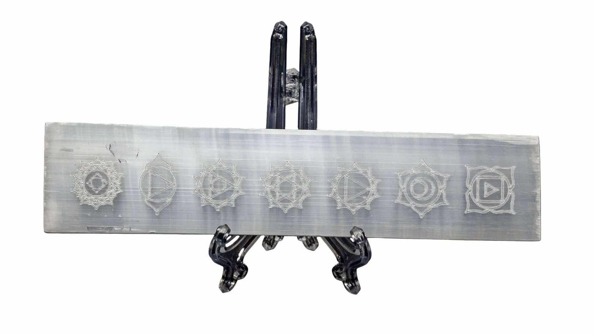 Selenite Crystal 7 Chakra Symbol Charging Plate Etched
