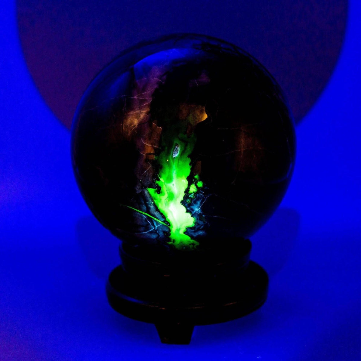 Volcano Agate UV Reactive Crystal Sphere Statement Piece