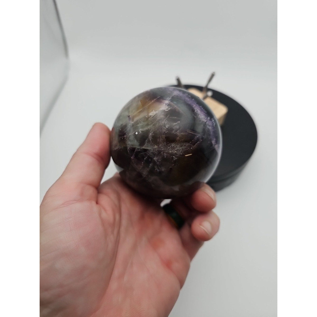 Natural Fluorite Crystal Sphere — 1.5lb, Purple & Green Banding