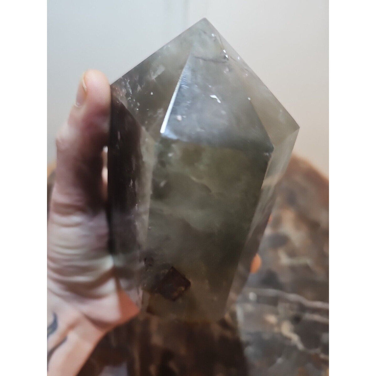 Green Ghost Phantom Quartz Crystal Obelisk — 1.73 lbs, Madagascar