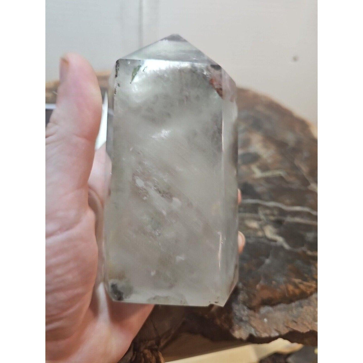 Madagascar Green Ghost Phantom Quartz Obelisk - 1.73LB Vitreous Healing Point
