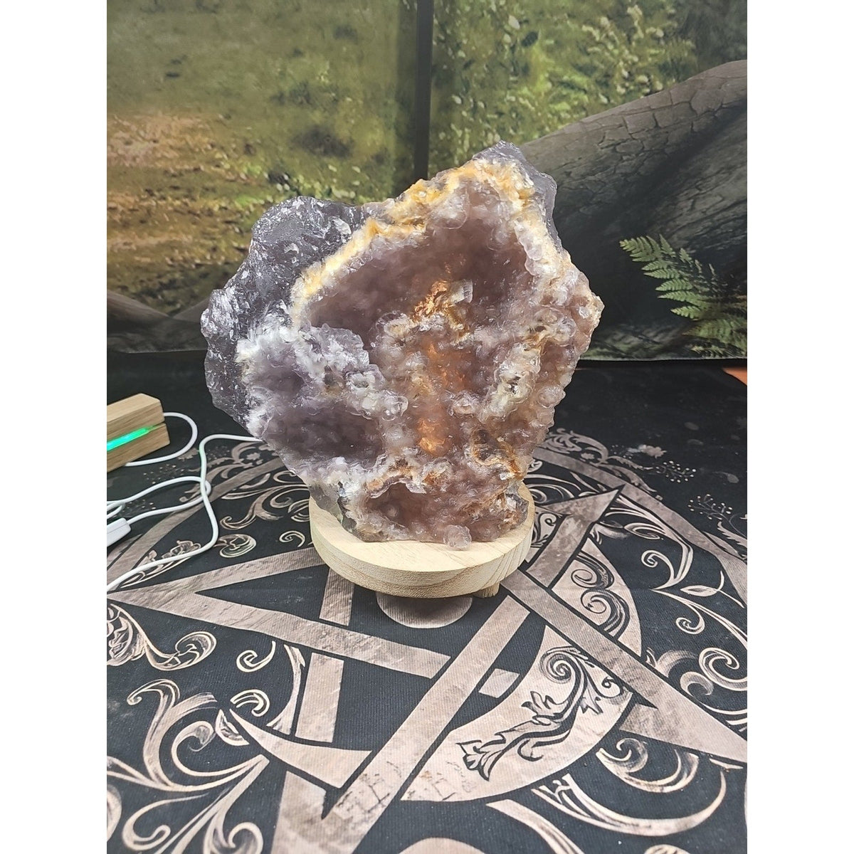 Fluorite Quartz Cluster with LED Stand – 11.9 lb