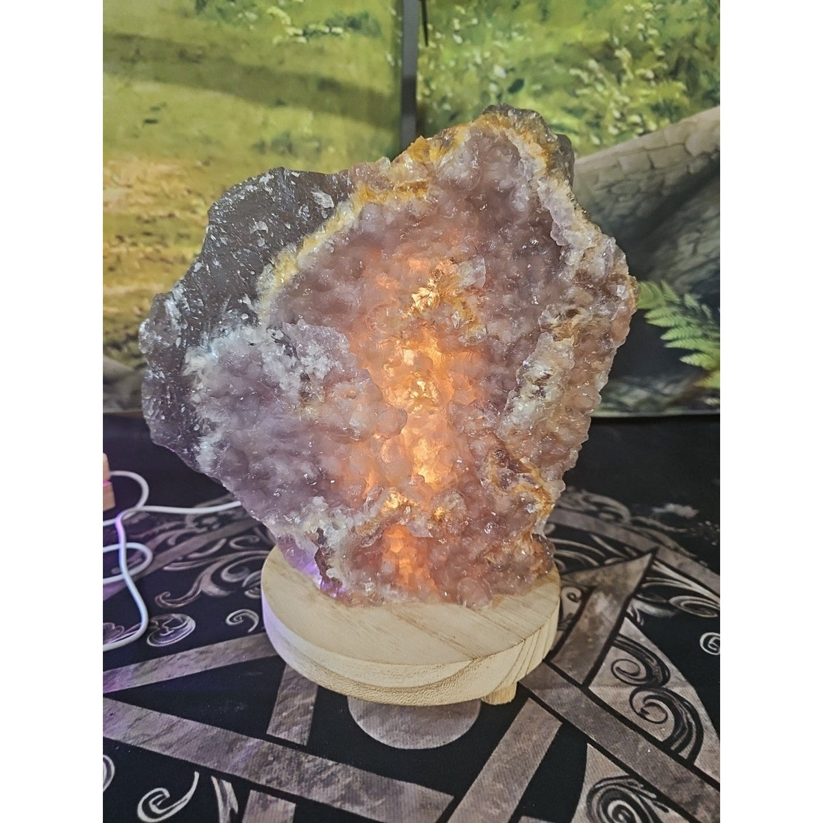 Fluorite Quartz Cluster with LED Stand – 11.9 lb