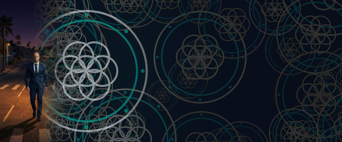 Silver sacred-geometry background for Digital Towns Auctions