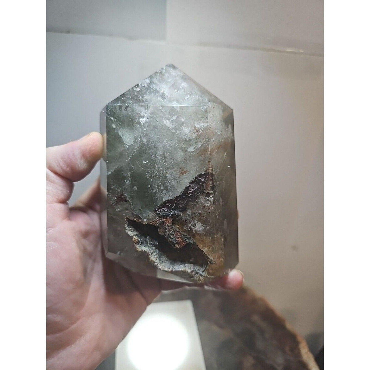 Green Ghost Phantom Quartz Crystal Obelisk — 1.73 lbs, Madagascar