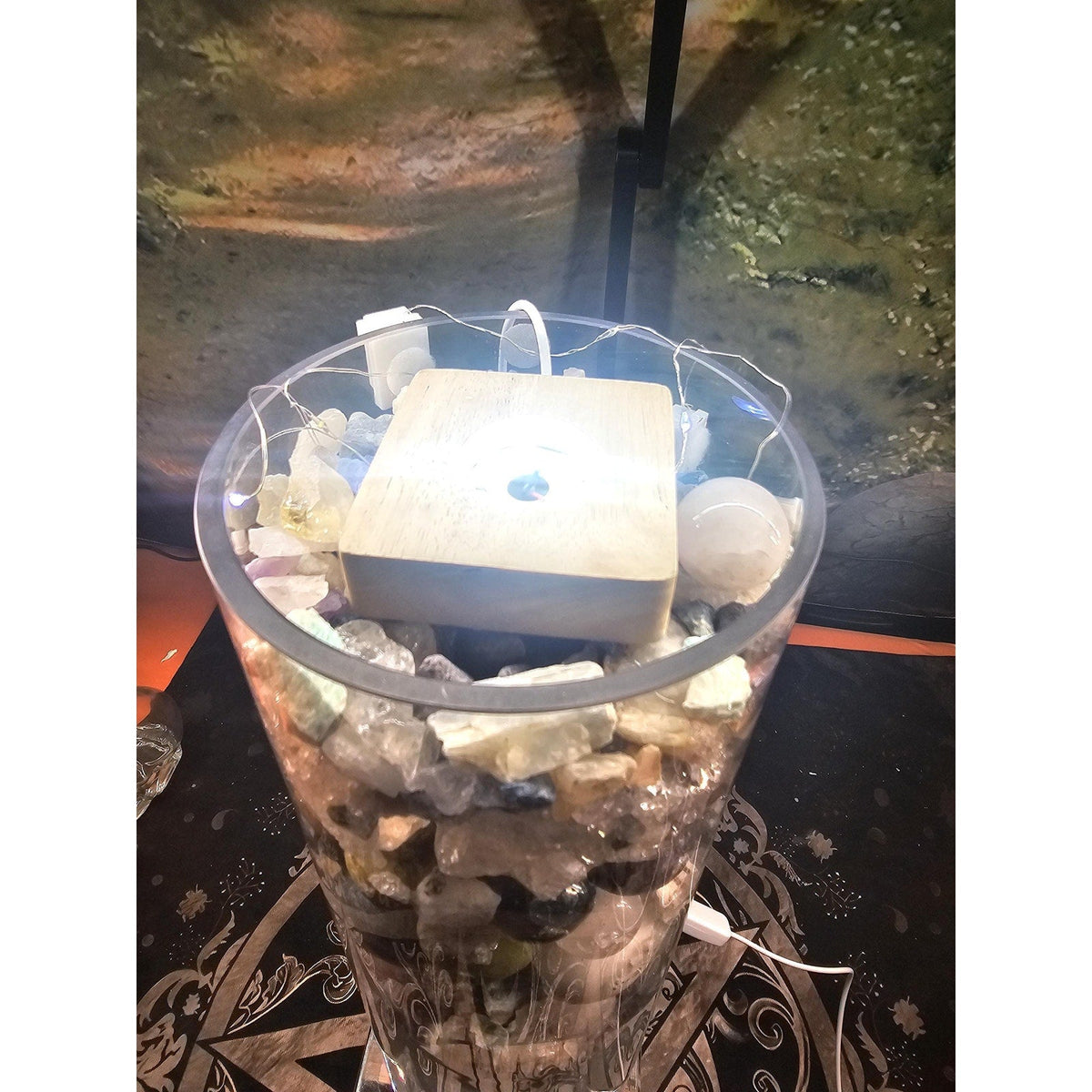 22 lb Mixed Crystal Vase with LED Fluorite Sphere