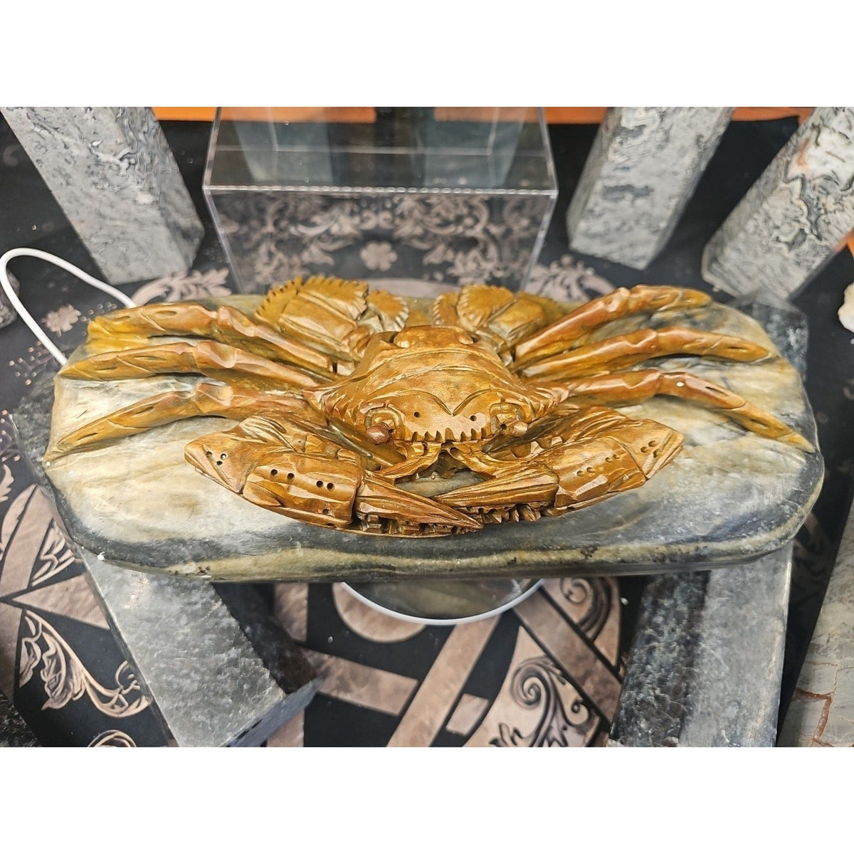 9.44LB Natural Mao Gong shi crab skull hand carved crystal specimen healing