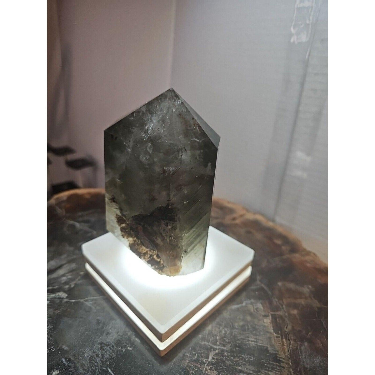 Green Ghost Phantom Quartz Crystal Obelisk — 1.73 lbs, Madagascar