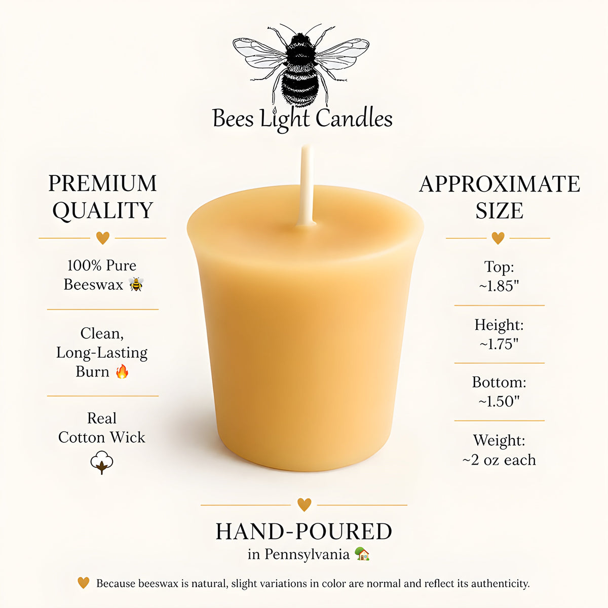 Beeswax Votives Multiple Colors & Quantities
