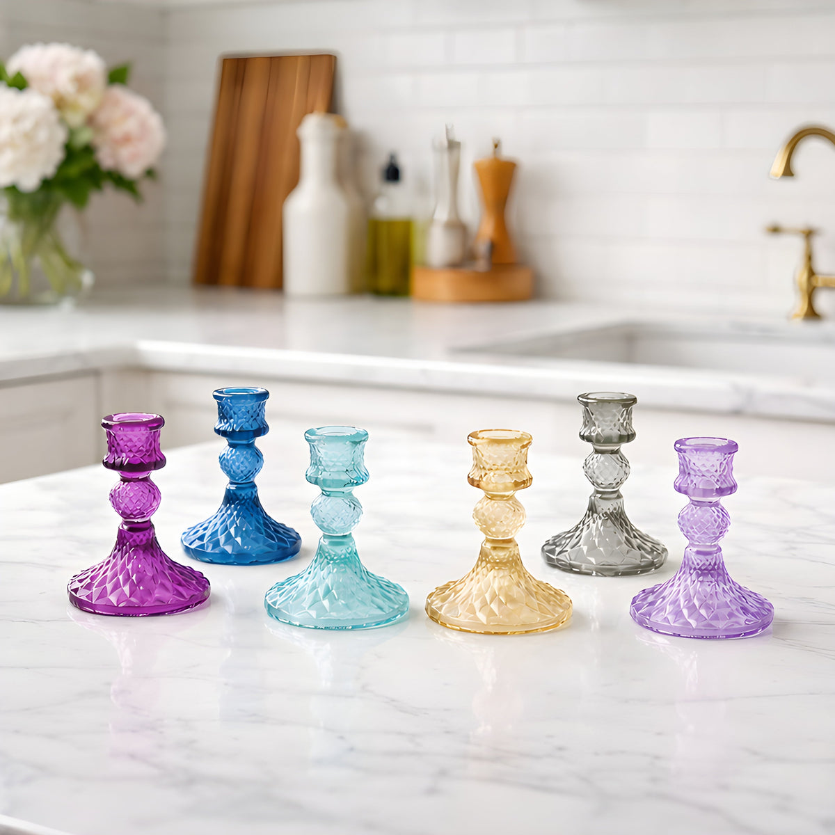 Colored Glass Taper Holder | Aquamarine