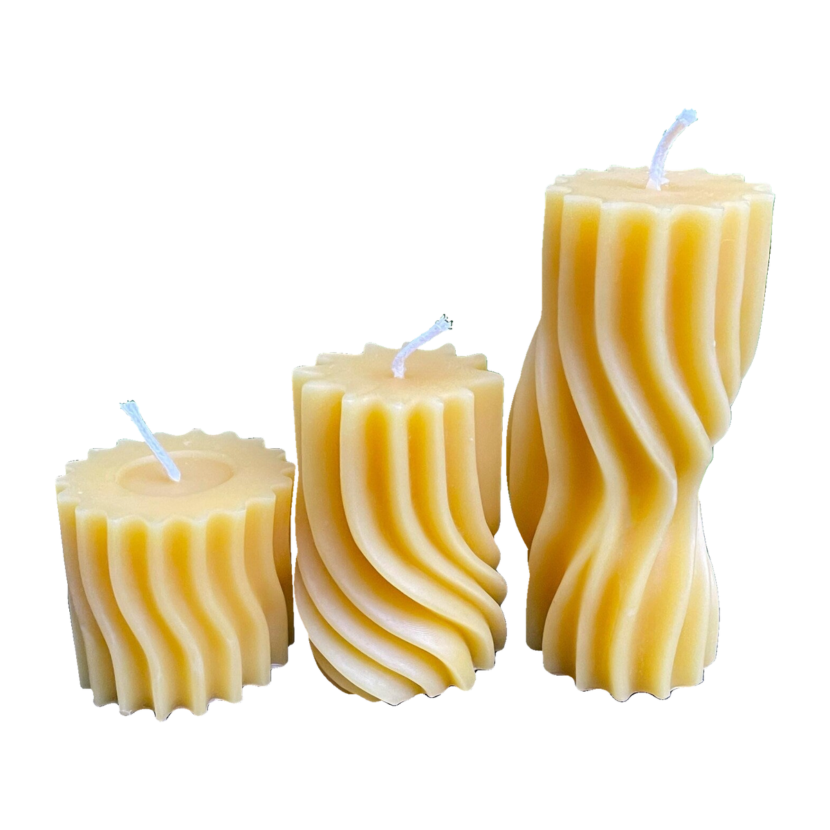 Twisty Pillar Beeswax Candle Set of 3