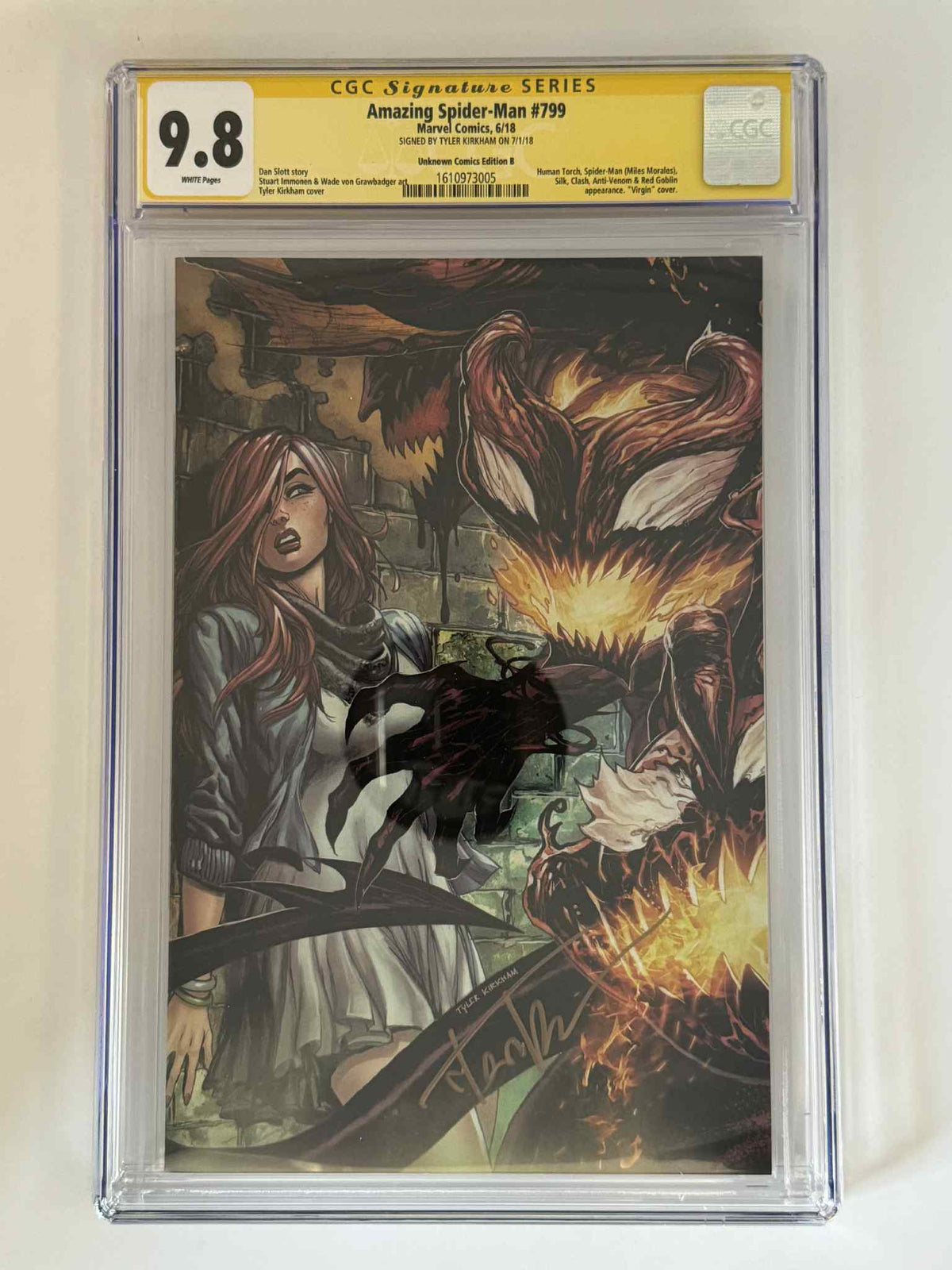 [Signed by Tyler Kirkham] Amazing Spider-Man #799 CGC 9.8 Yellow Label Exclusive Virgin Var