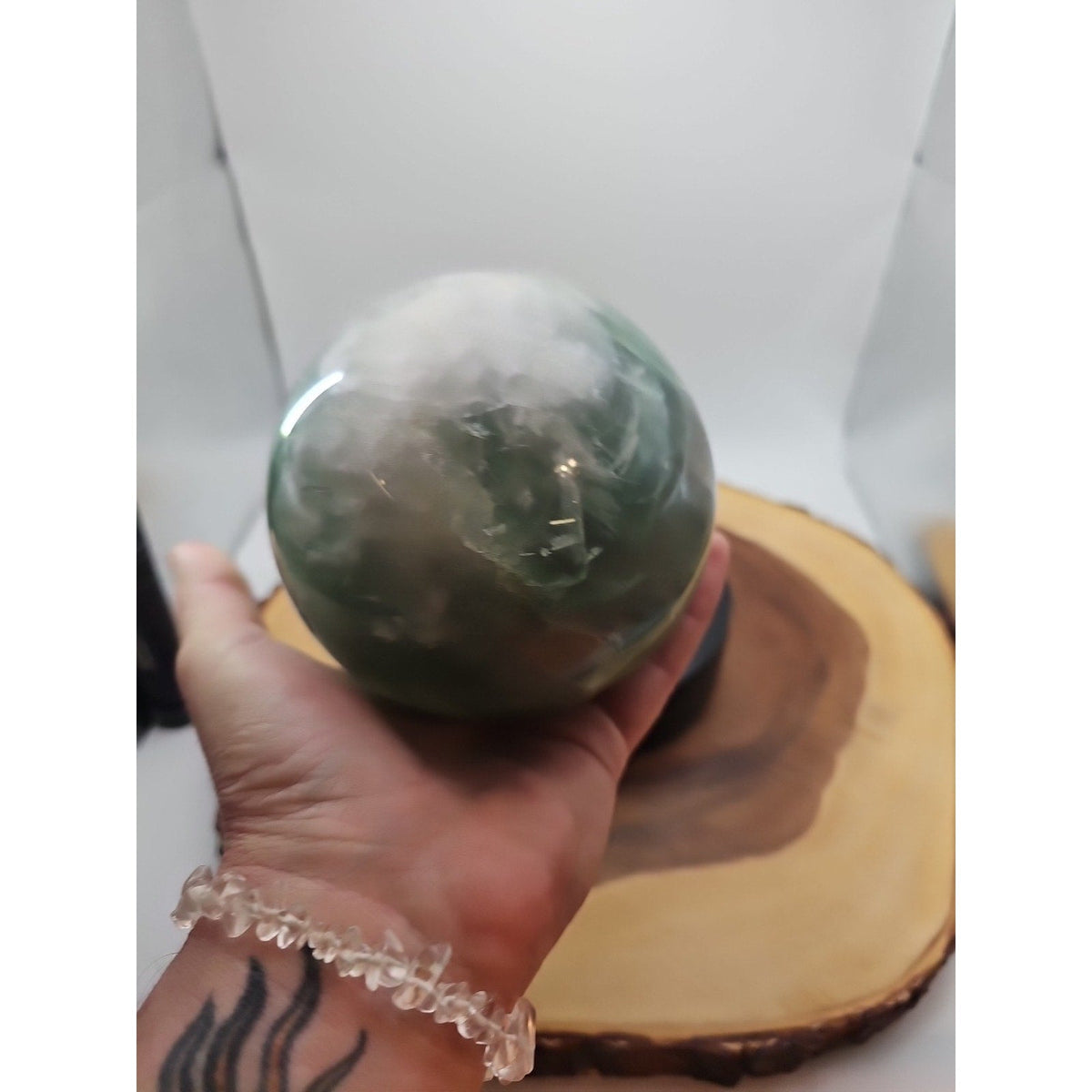 Large Natural Green Fluorite Quartz Crystal Sphere — 5.43 lbs, Madagascar
