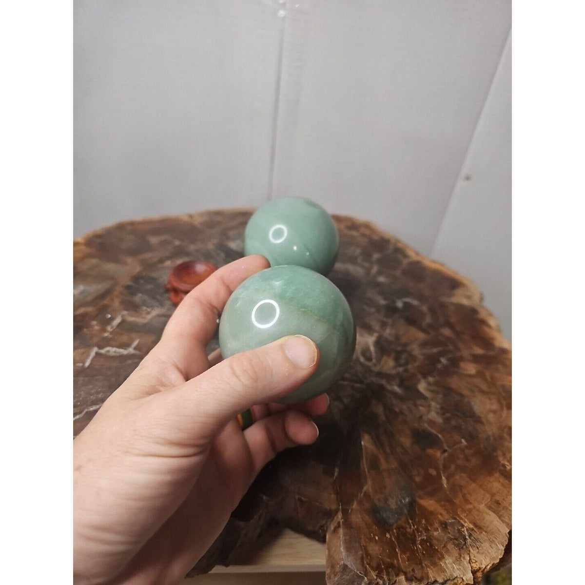 Jade Jasper Crystal Sphere Pair with Stands – 1.88 lb