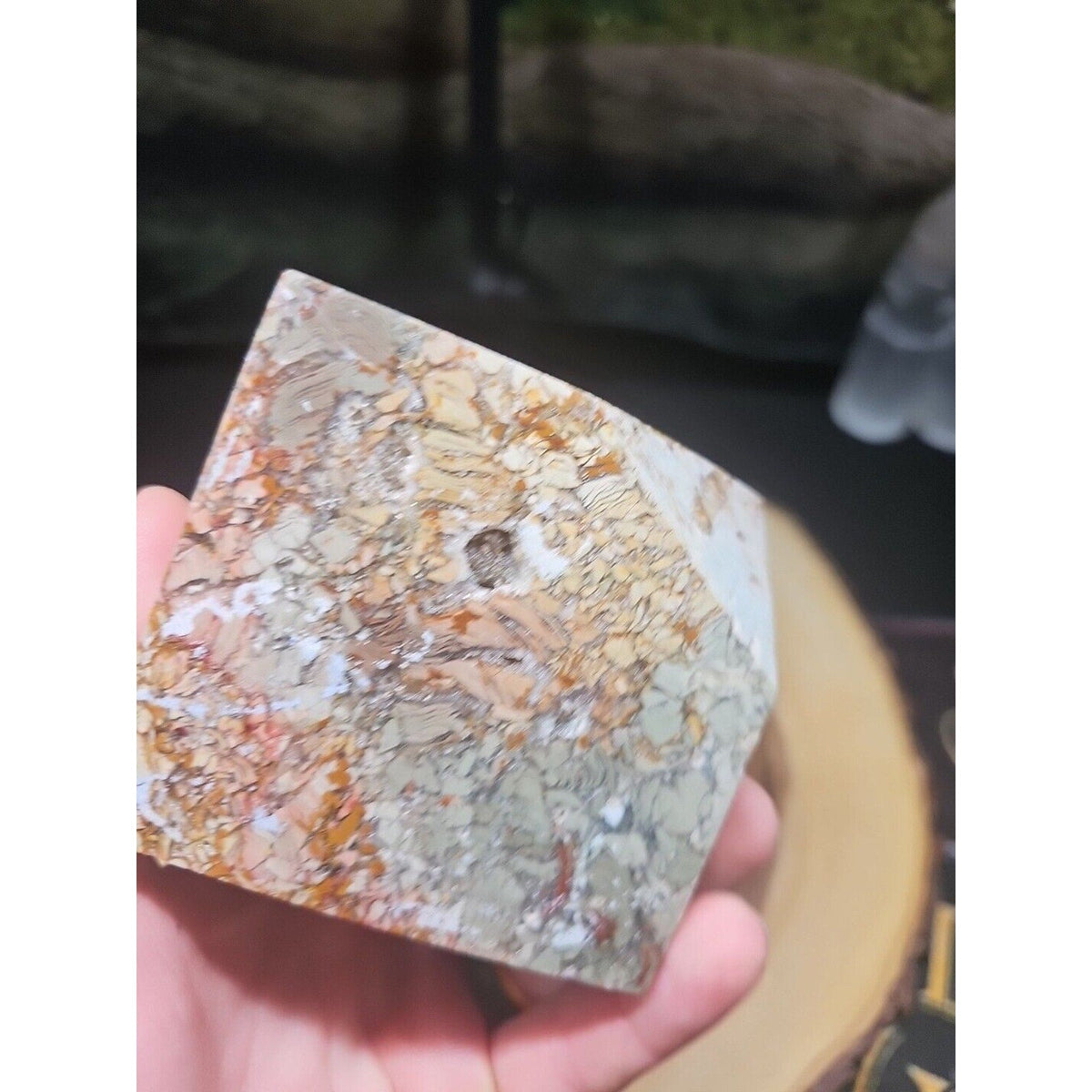 2.83LB 1Pcs Natural Ocean Jasper Onyx Quartz Crystal Geode Square Heptahedron