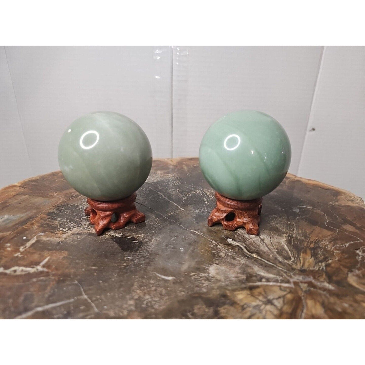 Jade Jasper Crystal Sphere Pair with Stands – 1.88 lb