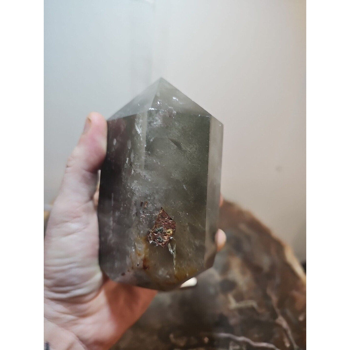 Green Ghost Phantom Quartz Crystal Obelisk — 1.73 lbs, Madagascar