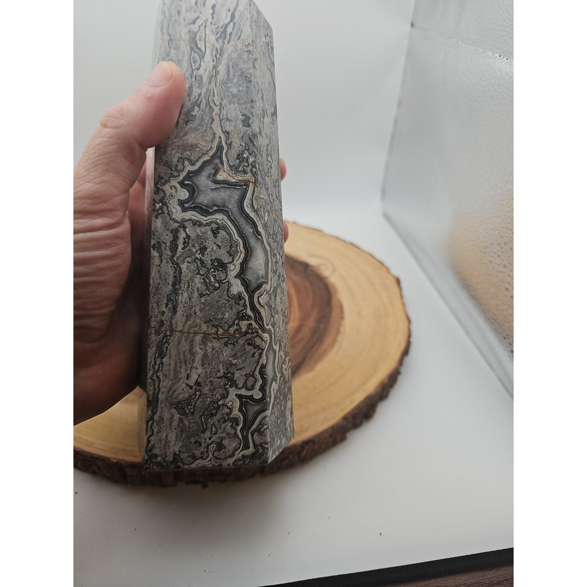 3.81LB 1Pcs Natural Gray Crazy Lace Jasper Crystal Point Tower Healing