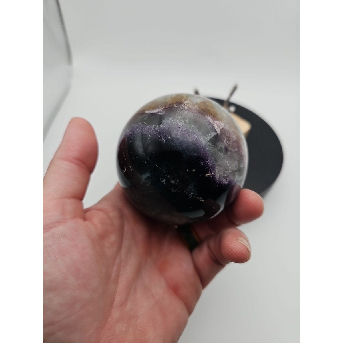 Natural Fluorite Crystal Sphere — 1.5lb, Purple & Green Banding