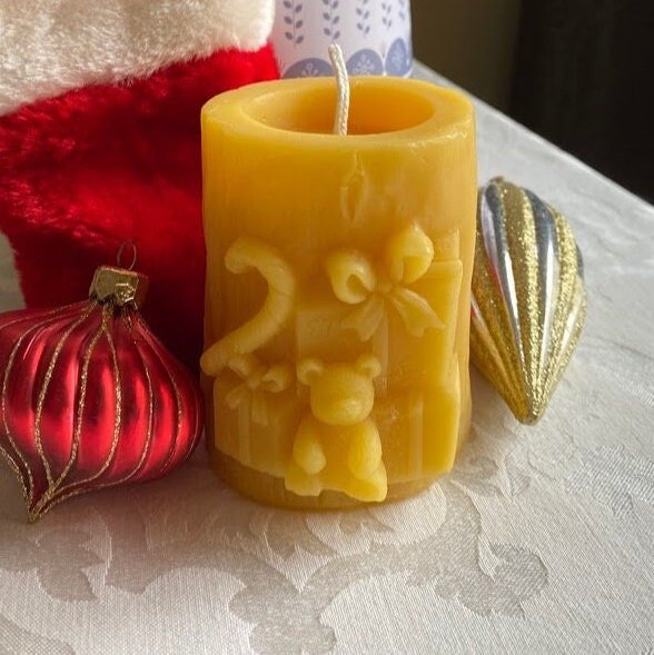 Christmas Present Beeswax Pillar Candle