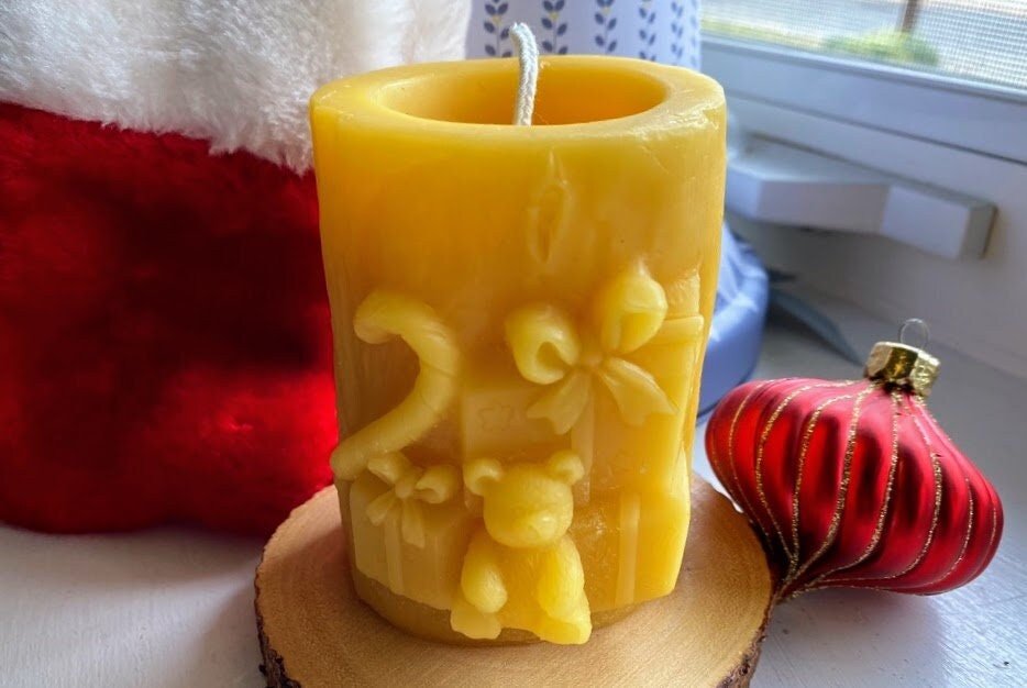Christmas Present Beeswax Pillar Candle