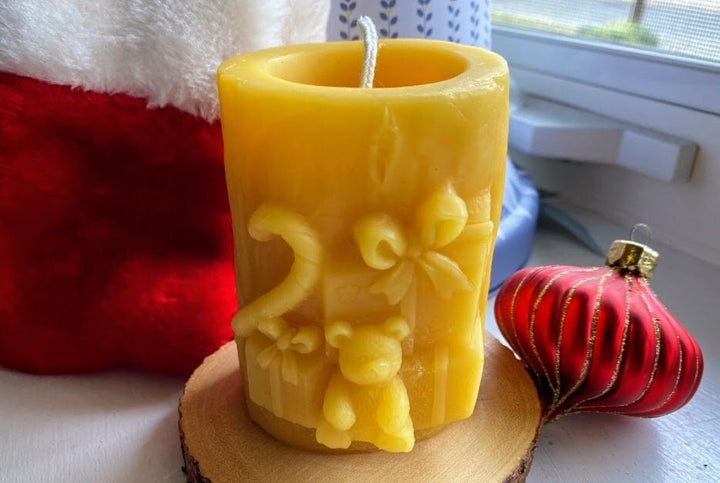 Christmas Present Beeswax Pillar Candle