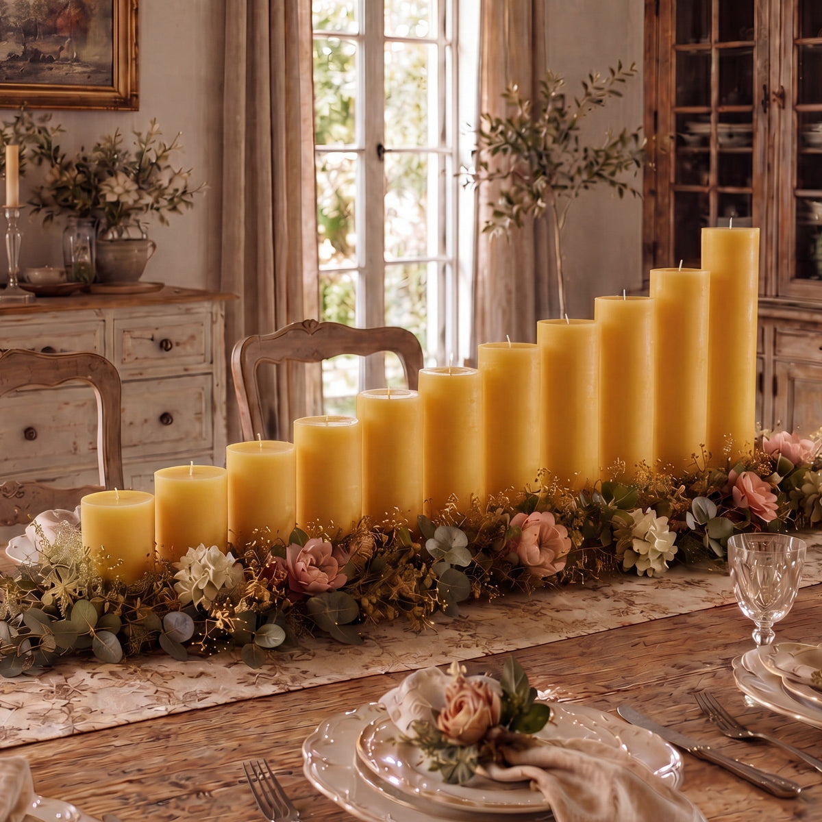 3x14 Inch Yellow Beeswax Pillar Candle