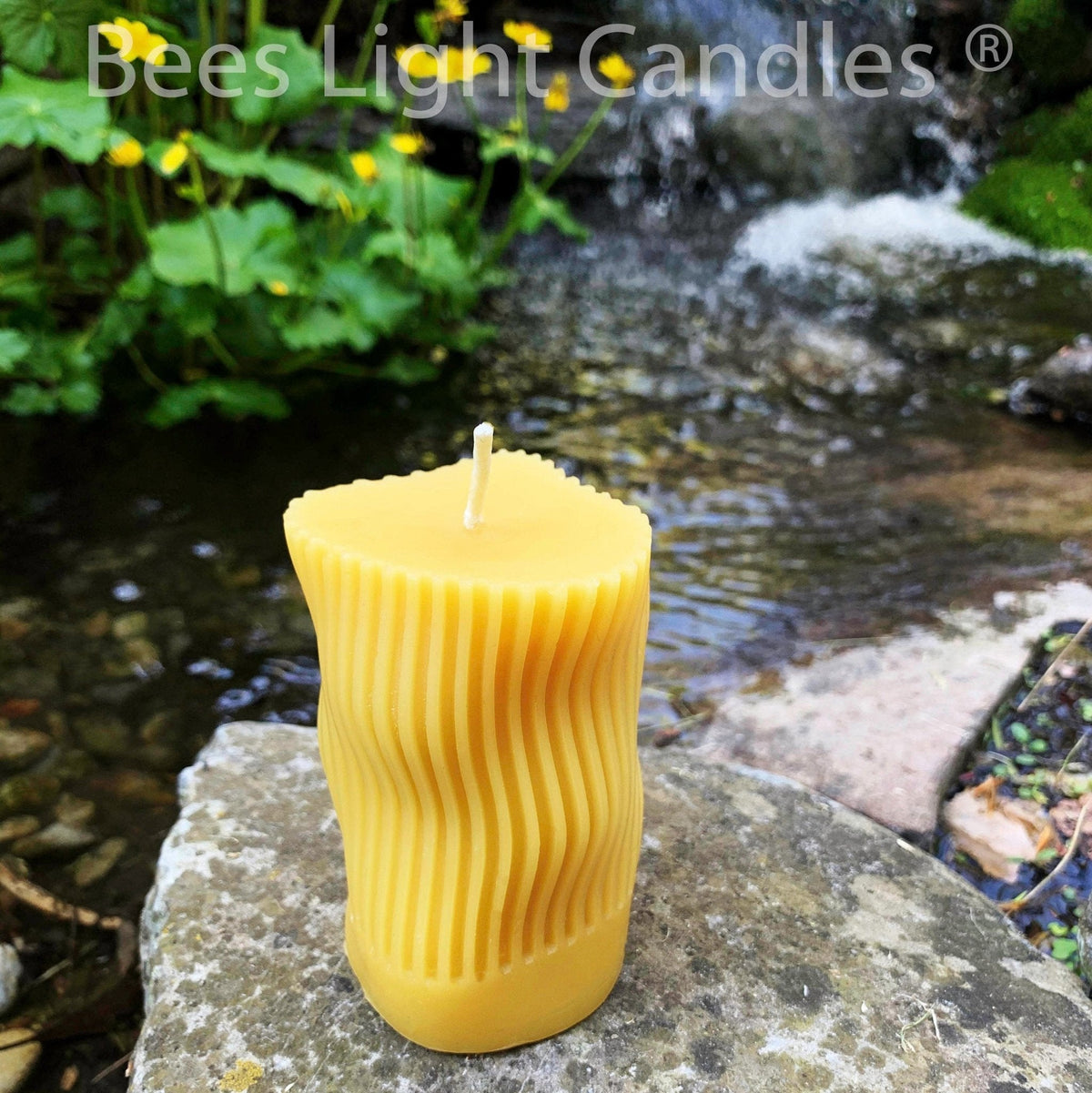 Curvy Irregular Modern Striped Beeswax Pillar Candle