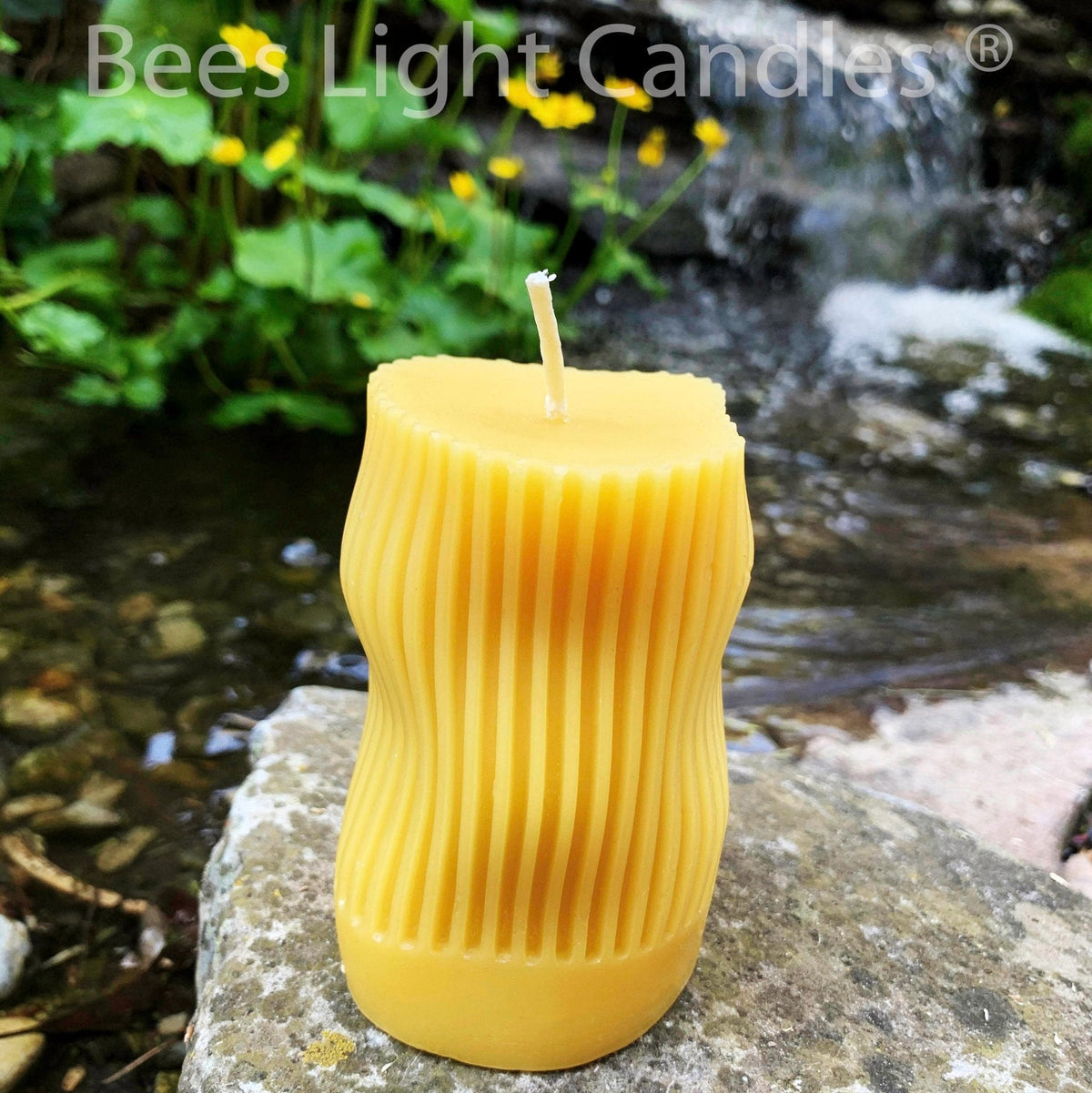 Curvy Irregular Modern Striped Beeswax Pillar Candle