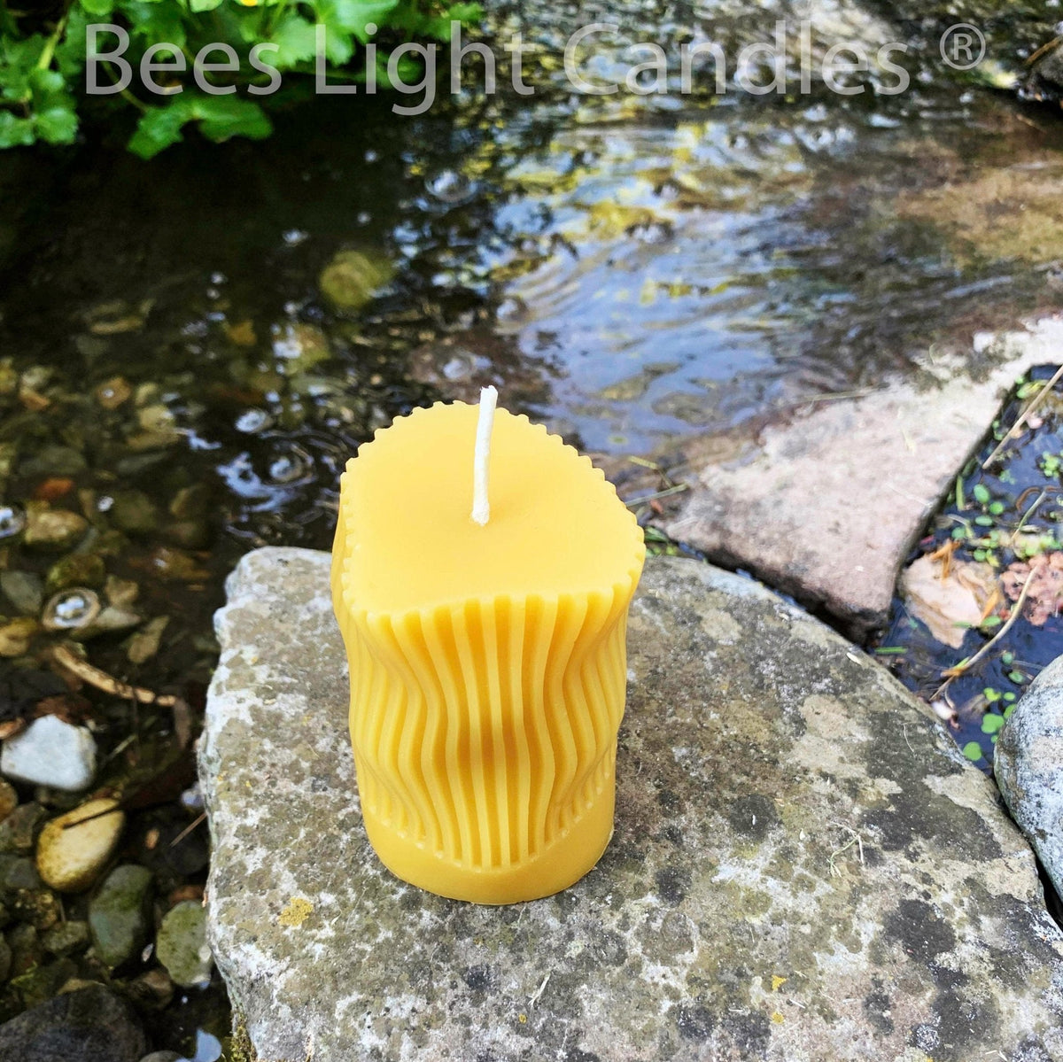 Curvy Irregular Modern Striped Beeswax Pillar Candle